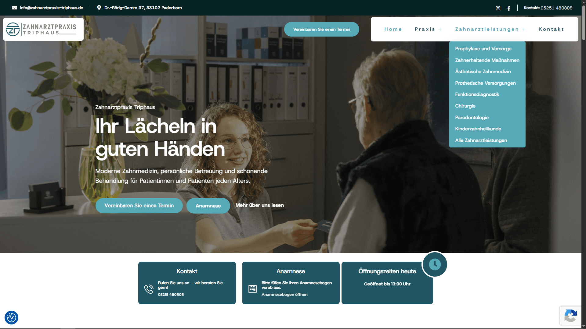 Website der Zahnarztpraxis Triphaus auf dem Desktop